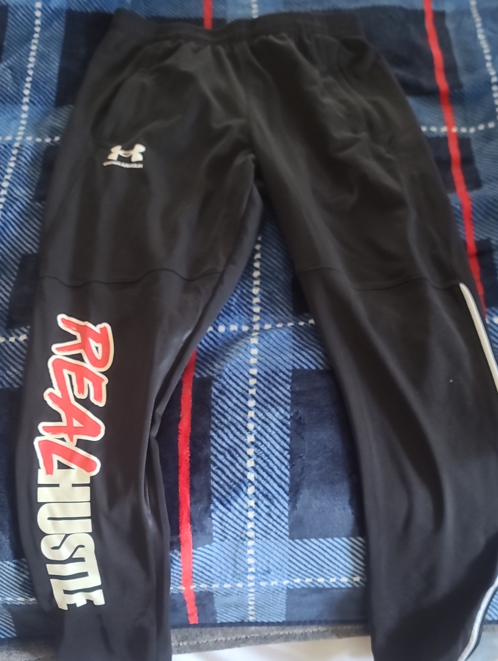 Under Armour Men or WOMEN Black Joggers with Red & White 'Real Hustle' Graphic